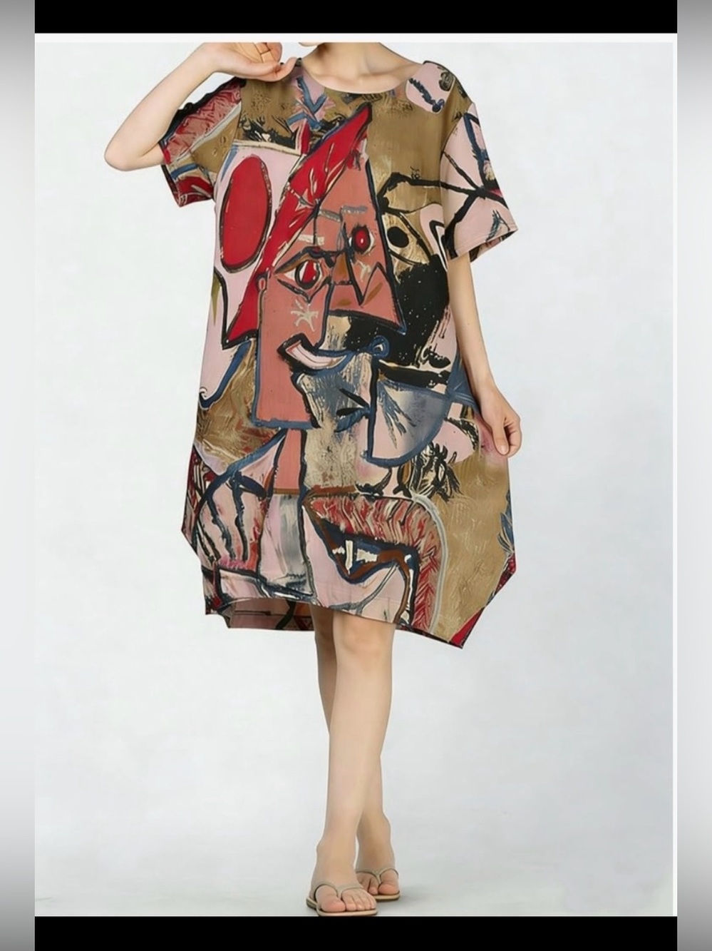 Artistic Abstract Mini Dress With Pockets in Multi-Color